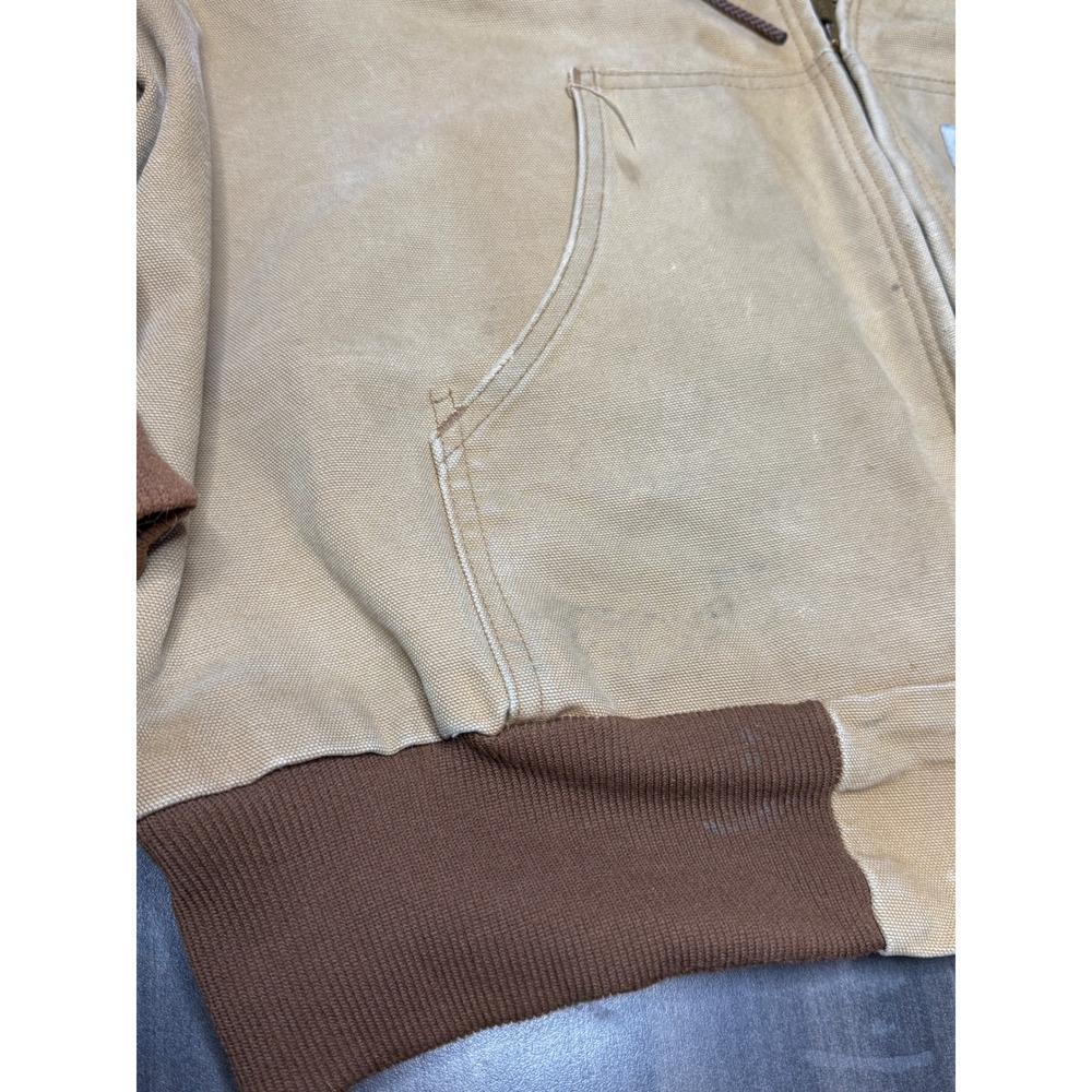 Carhartt Workwear Active Jacket Full Zip Hooded Canvas Coat Beige XL Vintage - Picture 10 of 16